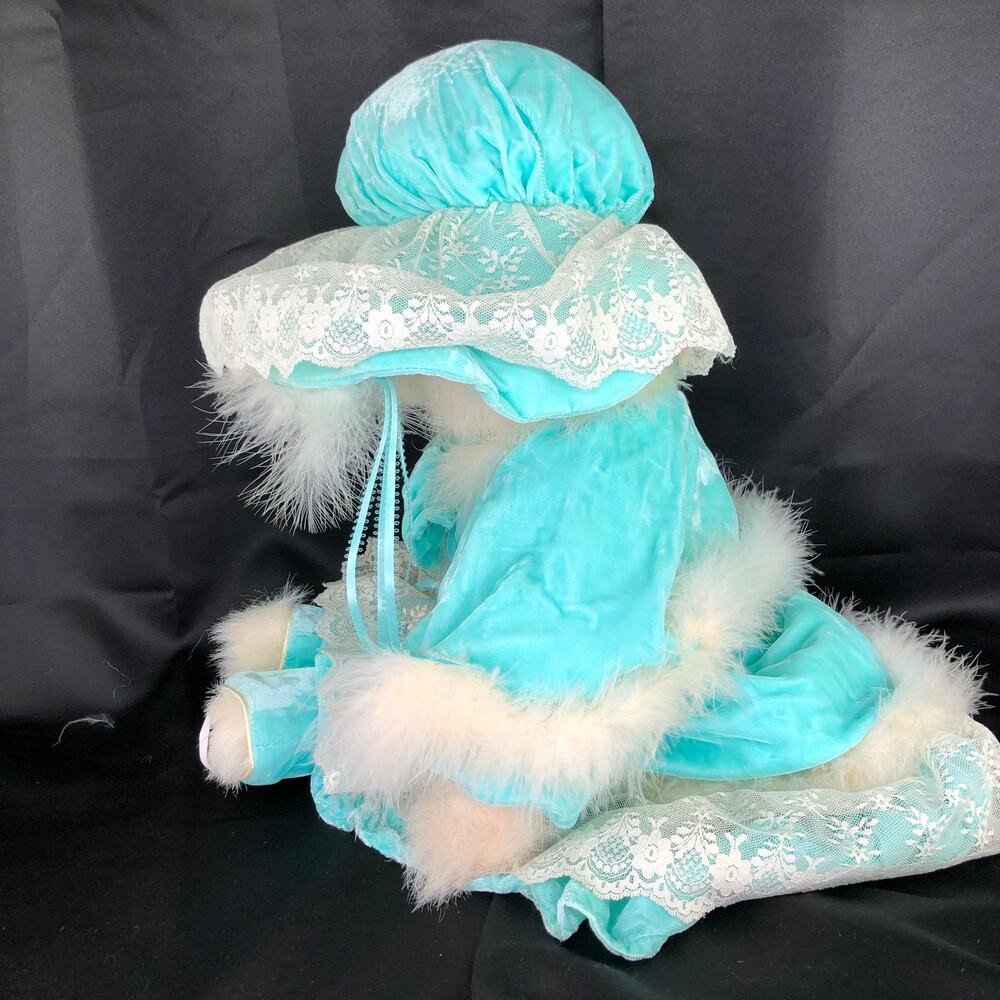 Tilly Collectibles Carlotta Cat White Plush Kitty Victorian Blue Dress VTG 1987 - Picture 2 of 10